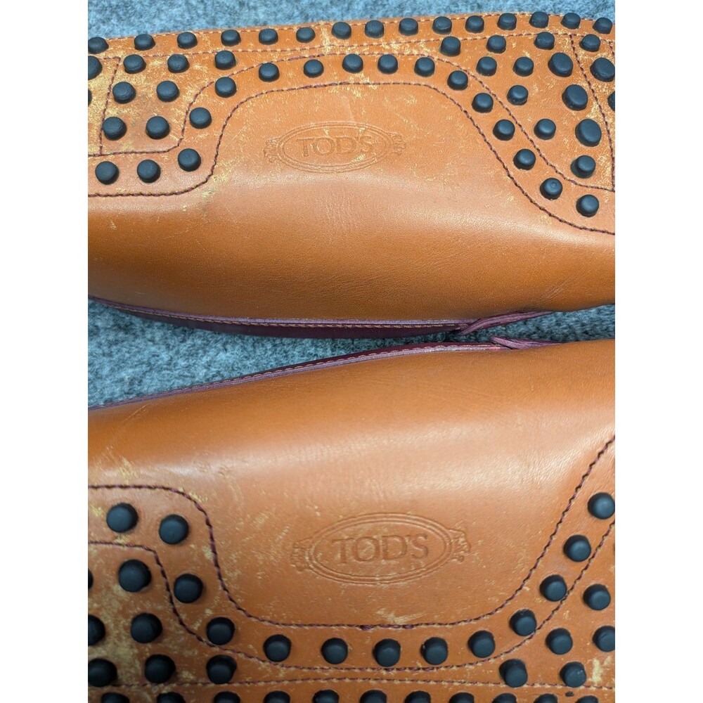 Tod's Women's Leather Driving Loafers Brown Burgundy Size 39 Italy Pebbled Sole - Picture 14 of 16